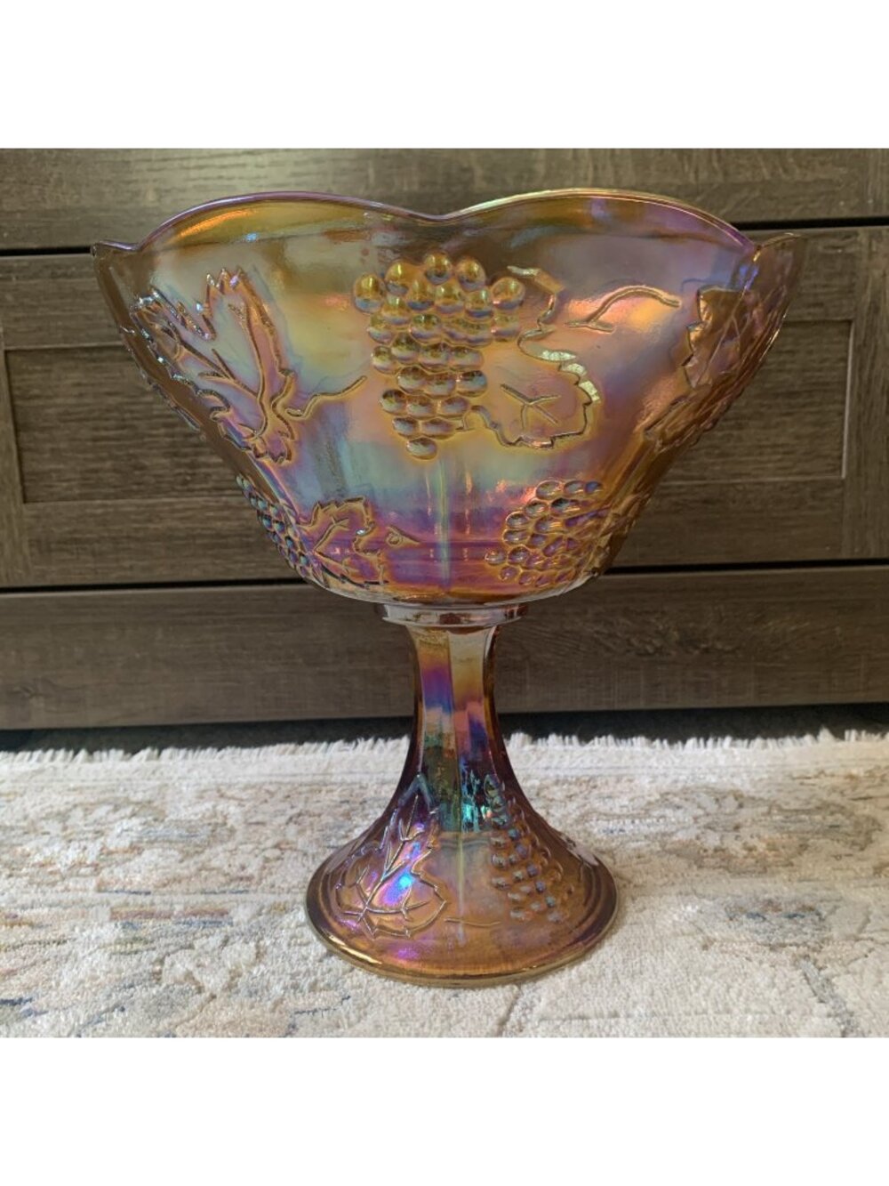 Vintage Indiana Glass Harvest Grape Marigold Carnival Glass Wedding Bowl Compote